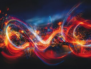 Abstract Light Trails Over City.