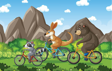 Animals Cycling Through Mountain Scenery © brgfx
