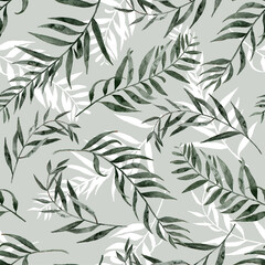 Watercolor Californian Pepper Berry Foliage Seamless Pattern, Botanical Leaves Seamless Background