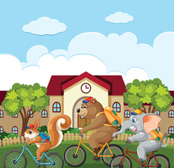 Animals Biking to School Together