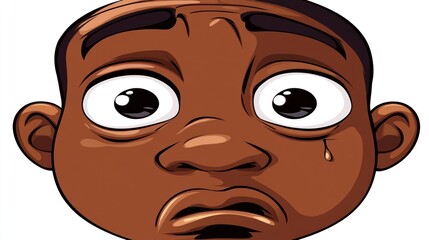 Fototapeta premium A cartoon character with big eyes and a tear, expressing sadness or concern.