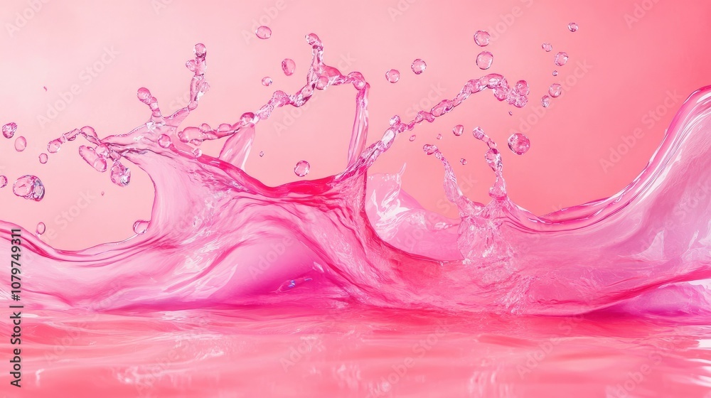 Poster abstract 3d splashes of vibrant liquid against a bright pink background, full of motion and energy, 