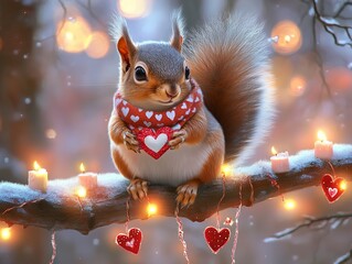 Adorable Squirrel Holding Heart in Winter Wonderland