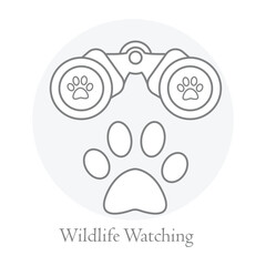 Wildlife Watching Icon – Binoculars and Animal Footprint Representing Nature Exploration.