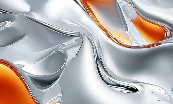 modern abstract pattern of an opal in the shape of a curve with a silver reflective surface light gray and orange