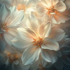 Obraz premium Delicate white dahlia flowers in soft focus