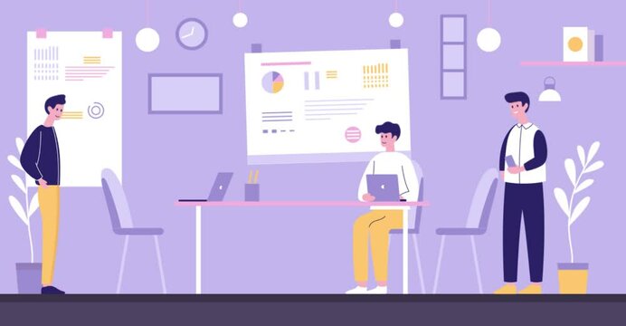 Footage of Teamwork Business Meeting at office with Infographic on Screen