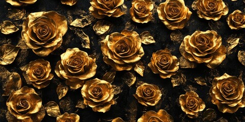 Gold Roses on Black Background