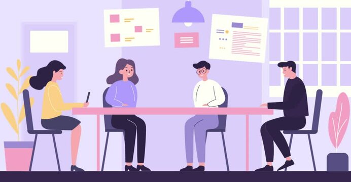 Footage of Teamwork Business Meeting at office with Infographic on Screen