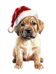 Brown dog in Santa hat