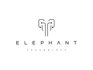 elephant with technology line logo design