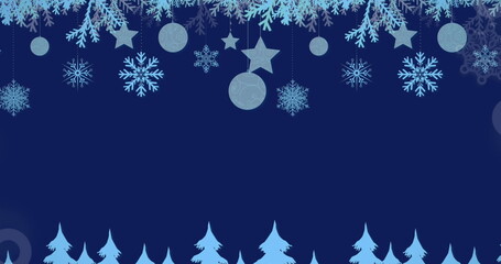 Image of christmas decorations over blue background