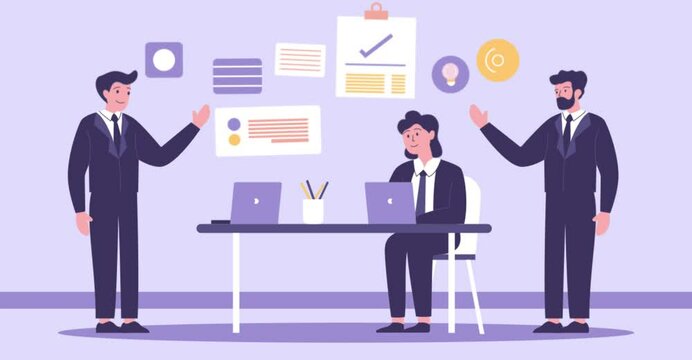 Footage of Teamwork Business Meeting at office with Infographic on Screen
