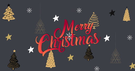 Image of christmas greetings text over christmas decorations