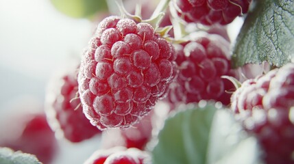Close-up of a frozen raspberry with ice crystals