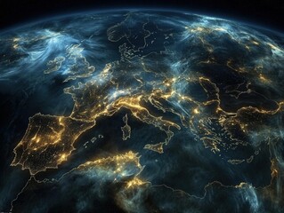 Obraz premium Stunning satellite view of europe and the mediterranean at night