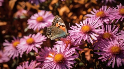 Butterfly on Pink Flowers
