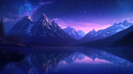 Camping by a serene mountain lake, with reflections of the stars and surrounding peaks on the water.