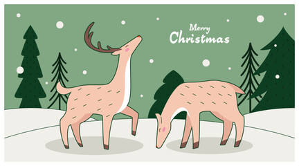 Raindeer Illustration in Winter while Christmas