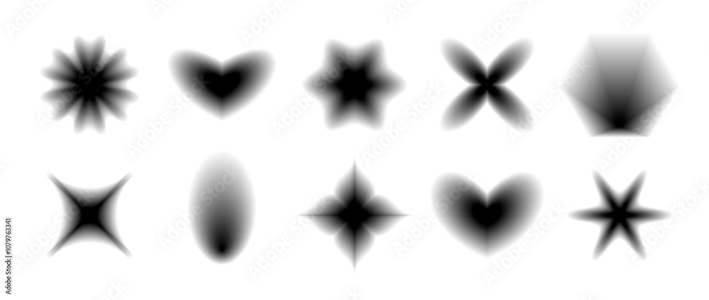 Poster black smooth blurred gradient form set. grunge goth blurry aura shape collection. fading abstract el