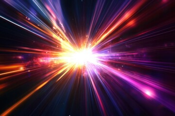 Obraz premium Radiant energy beams with glowing light, vibrant colors, and sharp lines, ideal for high-tech designs and sci-fi visuals, visually stunning and powerful imagery