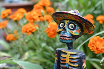 Day of the Dead Skeleton Figure in a Garden