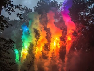 Fototapeta premium Colorful Smoke in the Forest.