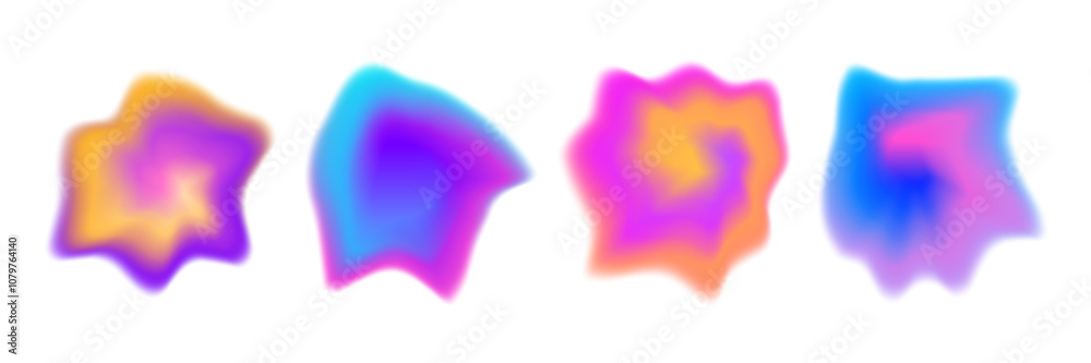Poster Bright colorful gradient blob collection. Liquid blur gradation background set. Iridescent blurry irregular shape pack for poster, banner, leaflet, brochure. Vector neon watercolor paint fluid bundle