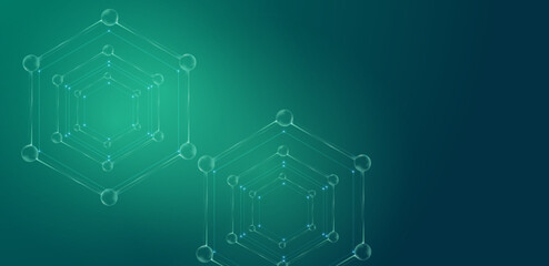 Abstract molecular background. Dna and biotechnology science green gradient health and care.