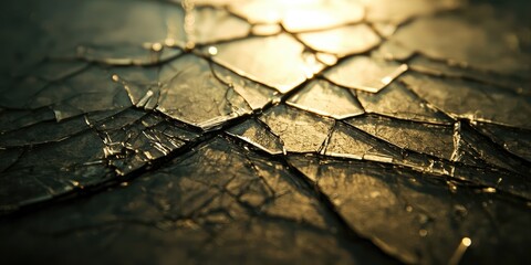 A close-up of a cracked smartphone screen, with light catching the jagged edges of the glass.