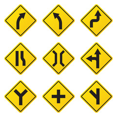 Yellow road sign and warnning vector illustration