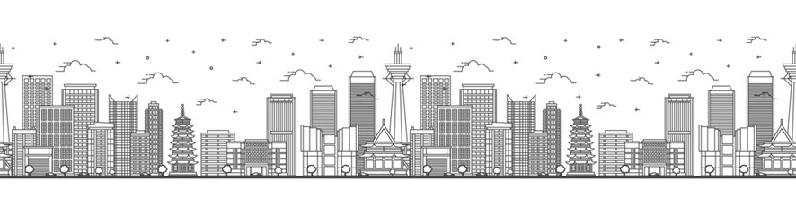 Fototapeta premium Seamless pattern with outline Osaka Japan City Skyline with Modern Buildings Isolated on White. Osaka Cityscape with Landmarks.