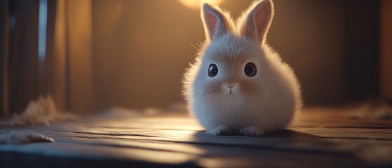 Obraz premium Adorable white bunny with big eyes looking at camera