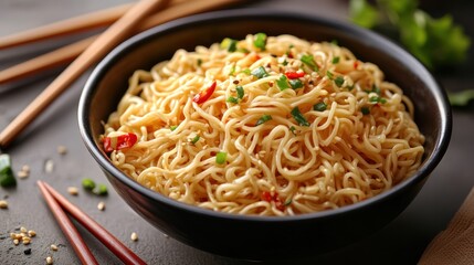 Delicious Noodles with Sesame Seeds, Chili, and Green Onions