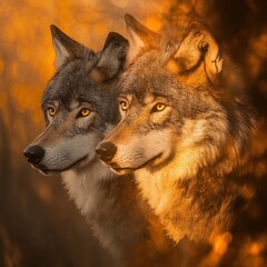 Obraz premium Majestic wolves in the golden light of the wilderness