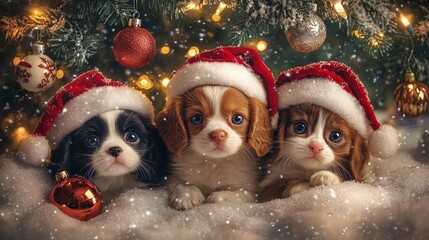 Christmas Puppies Under The Tree