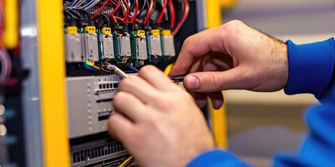 A close-up of an IT technicianâ€™s hands working with technical equipment and diagnostic tools.