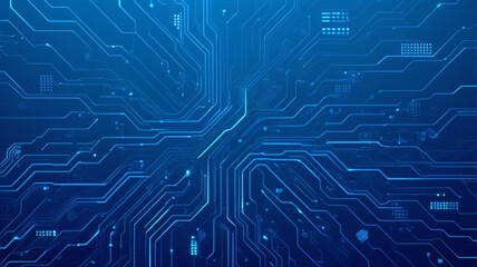  Futuristic vector illustration of a blue circuit board with intricate digital tech elements. Computer motherboard with a chip, processor, and semiconductor. Digital vector illustration