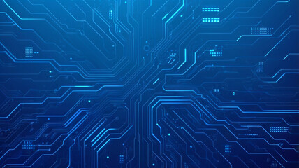 Futuristic vector illustration of a blue circuit board with intricate digital tech elements. Computer motherboard with a chip, processor, and semiconductor. Digital vector illustration