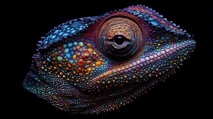 Vibrant and intricate close-up of a chameleon's eye