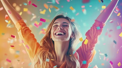 Obraz premium Joyful achievement celebration with a modern, eye-catching background, expressing pride and happiness