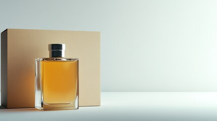 Perfume Bottle and Box on White Background