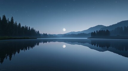 Fototapeta premium Full Moon Reflection in a Still Mountain Lake