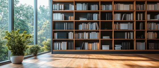 Cozy home library with floor-to-ceiling bookshelves and natural light