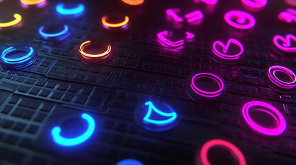 Abstract neon shapes and lines on a black background.