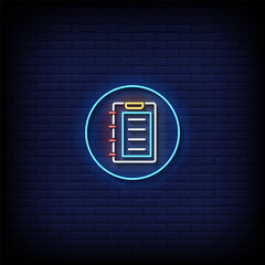 icon note neon sign vector with brick wall background