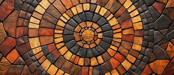 Fototapeta premium Vibrant mosaic pattern with concentric circles in warm tones