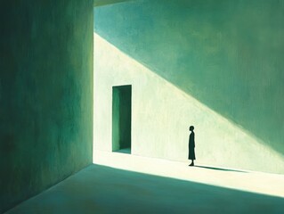 Silhouette figure in minimalist architectural setting