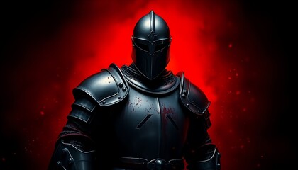 Fototapeta premium A Knight’s Commanding Presence in Red-Hued Darkness