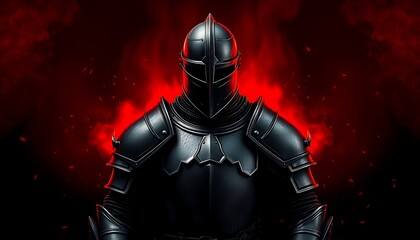 Fototapeta premium A Dark Knight’s Silent Strength Amidst Red Accents